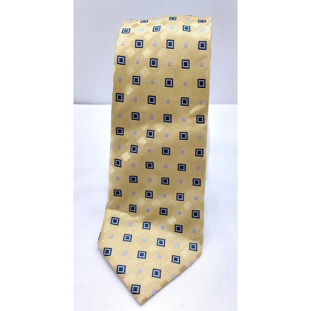 Meeting Street Mens Hand Made 100% Silk‎ Tie Gold Blue Extra Long 66"x3.75"